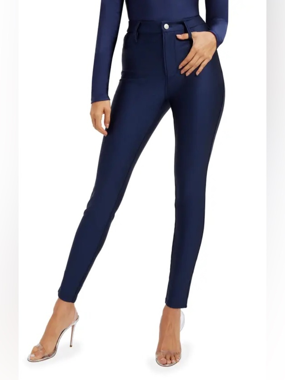 NWT new 4 / 27 free people Good American shine compression waist pants blue